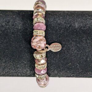 Pink & Purple Murano Glass Elastic Bead Bracelet Rhinestones Made in Italy Gift